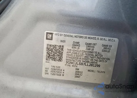 2020 Chevrolet Trax 1Lt z USA, uszkodzony, nr VIN 3GNCJLSB7LL281299